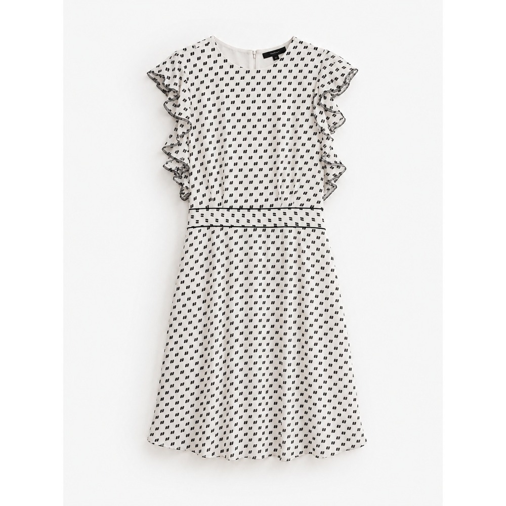 VTG BCBGMAXAZRIA Dress 12 Silk Ruffle Black White Midi Polka Dot Y2K Designer